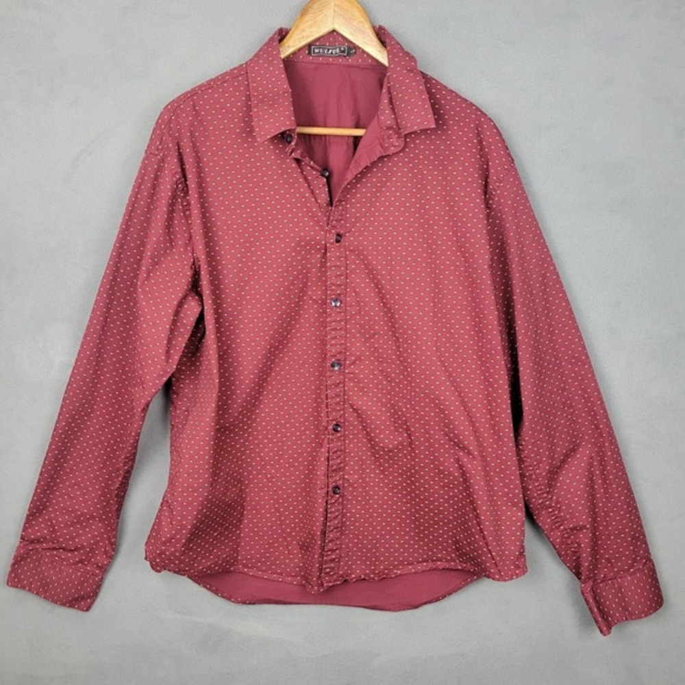 Wulful Shirt Men's Large Red Printed 100% Cotton‎ Collared Long Sleeve Button-Up